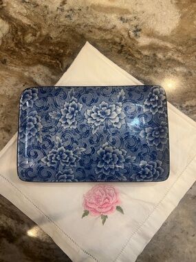 Blue Floral Rectangular Serving Tray
